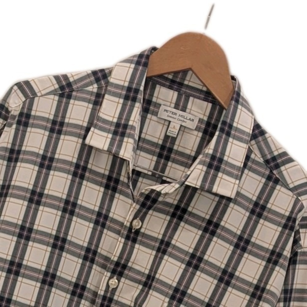 Peter Millar Summer Comfort White Blue Pink Plaid Button Up Size Large